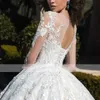 Dubai Arabian Lace Appliuqed Ball Gown Wedding Dresses With Long Sleeves Sheer Neck Princess Formal Bridal Gowns Women Plus Size Court Train Vestidos De Novia CL3175