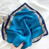 Luna Dolphin Bahar Küçük Kare Eşarf 53x53cm% 100 Doğa İpek Beyaz Mavi Yumuşak Bandanas Kafa Bantları Çanta Şerit Lady Kerchief 240108