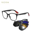 Lunettes de soleil Vcka 6 en 1 lunettes de soleil polarisées hommes femmes pince magnétique sur lunettes Tr90 optique Prescription montures de lunettes aimant lunettes