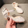 Kleine meisjeskleding schoenen kristal hoge hakken Mary Jane bruiloft hak glitter prinses bloem schoenen voor kinderen peuter sandalen 240108