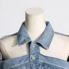 Damenjacken Design Hohl Patchwork Sexy Denim Mantel Frauen 2024 Frühling Mode Unregelmäßige Langarm Einreiher Jacke Streetwear