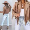 Jackets Women's Suede Jacket Women Indie Folk Tassel Spring/autumn Crop Coat Women Fringed Longsleeved Bohemian Ethnic Jackets Brown