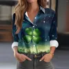 Women's Blouses Fashion Clothes Tees Spring Elegant Streetwear Autumn Women Clothing Clovers Print Green Shirts For Top Casual Blouse