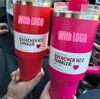 The Quencher H2.0 40oz أكواب Cosmo Pink Parade Tumblers معزول أكواب السيارة المصنوعة من الفولاذ المقاوم للصدأ Termosly Tumbler Valentine Gift Pink Parkle 116