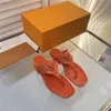 Designer Luxury Flip Flops Thong Flat Orange Leather shoes Sandalsl Sandals With Box