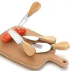 Couteaux 4 pièces/couteau à fromage en acier inoxydable manche en bambou en bois Pizza pain crème outil de cuisson accessoires de cuisine Cutter