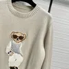 High quality bear sweater women's knitted floral fashion Mbroidery wool cotton top loose coat autumn Y2K clothing 240106