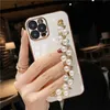 Mobiele Telefoon Gevallen Plating Parel Armband Ketting Zachte Case Voor iPhone 15 13 14 12 Pro Max 11 XS X XR 7 8 Plus Glitter Siliconen CoverL240105