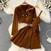 Große frauen Frühling Set frauen 2023 Neue Koreanische Mode Mantel Taille Wrap Kleid Zwei Stück Set Trendy 230508