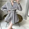 Pants Blends Women Retro Korean Style Temperament Clothes Fashion Ladies Outwear Allmatch Casual Houndstooth Simple Basic Winter Cozy