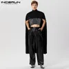 Inderun Mężczyźni nieregularne płaszcze płaszcze Turtleeck Solidny samiec ponchos róg streetwear jesienna moda moda kazu dla cienkich peleryny s-5xl 240106