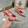 Sandalias de diseñador Zapatos en V para mujer Bombas de cuero Tacones altos Slingback Signature Piel de becerro Bomba con cordones Sandalia con punta brillante Fiesta de moda para mujer Zapatos de vestir