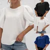 Blouses pour femmes Mode plissée manches bouffantes en mousseline de soie col rond hauts solides pour femmes habillées dames décontractées chemises élégantes Blusas travail de vacances