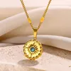 Pendentif Colliers En Acier Inoxydable Bleu Turquoise Sun Star Pour Femmes Charme Forme Ronde Geometirc Collier Bijoux De Mode Cadeau De Saint Valentin