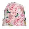 Berets Boho Vintage Blush Real Peônias Caps Flores Moda Inverno Ao Ar Livre Skullies Gorros Chapéu Primavera Quente Dual-Use Bonnet Malha