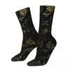 Erkek Çoraplar Siyah Altın Güller Çiçekler Harajuku Süper Yumuşak Çoraplar Erkek Kadının Noel Hediyeleri için Tüm Sezon Uzun Aksesuarlar