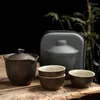 Conjuntos de chá Cerâmica Bule 1 Pote 3 Copo Cerimônia de Viagem Ao Ar Livre Sacola Chinês Gaiwan Tureen Tea Set Designer