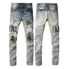 Pantaloni firmati da uomo Jeans viola Jeans Amirly High Street High Street Jeans da uomo con patch spezzata slim fit #866