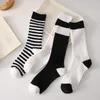 Women Socks 1 Pair Autumn Winter Pure Cotton Mid Tube Thickened Insulation And Breathable Black White Striped Versatile