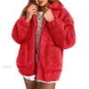 2024 Winter Frauen Faux Pelz Einfarbig Jacke Flauschigen Teddybär Fleece Zipper Taschen Langarm Pelzigen Mantel Casual Straße tragen