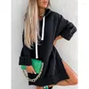 Kvinnors hoodies 2024 Autumn and Winter Tjock Loose Fashion Medium Long Sleeve High Class Elegant Solid Color Hooded tröja