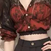 Blouses pour femmes printemps été dentelle femmes chemisesblouses imprimé Floral Vintage Sexy Blusas Feminina mode coréenne Camisas courtes