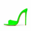 Sandales Bout Ouvert Slip On Mules À Talons Hauts Couleurs Bonbons Rose Vert Jaune Cuir Verni Talons Aiguilles Taille 45