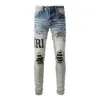 Pantalons de créateurs pour hommes Jeans violets Amirly High Street Jeans de rue pour hommes Patch cassé Slim Fit Jeans pieds minces # 866