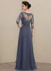 Elegant Navy A-Line Scoop Neck Floor-Length Mother of the Bride Dresses With Cascading Ruffles Plus Size Mother Gowns YD