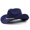 Berretti Cappello Fedora a tesa larga da uomo Cowboy occidentale con cintura punk Gentleman Lady Roll Up Jazz Cowgirl Cap Chapeau Cow Boy Homme