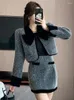 Sukienki robocze Elegancka wełniana 2 -częściowa zestaw kobiet przycięty płaszcz Slim Mini Spódnica jesienna zima Kobiet Temperament Koreańskie stroje mody