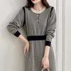 Casual jurken vrouwen Houndstooth gebreide trui jurk herfst elegante vestidos streetwear winter geruite lange mouw knop partij gebreid