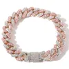 Nouveau glacé personnalisé Hip Hop 12mm serti de Zircon blanc rose plein de diamants Miami chaîne à maillons cubains collier Bracelet pour hommes et femmes