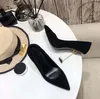 Designer Hoes Sexy pointed leather Metal heel Dress shoes bar party Dance Thick heel high heels 100% cowhide black women 10cm high-heeled boat shoe size 34-41 With box