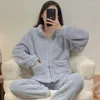 Vrouwen Nachtkleding 2024 Winter Koraal Fluwelen Homewear Gewatteerde Warme Pyjama Hoge Hals Rits Flanel Herfst Loungewear Set