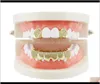 Grillz украшения для тела Прямая доставка 2021 панк-набор Gold Sier Teeth Grillz верхняя нижняя грили стоматологические шапочки для рта косплей вечеринка 9Du3B2496284