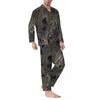 Men's Sleepwear Gold Foliage Plant Pajama Sets Botanical Print Comfortable Male Long Sleeve Vintage Daily 2 Pieces Home Suit Plus Size