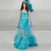 Robes décontractées jolie glace bleu a-ligne tulle femmes maxi brillant cristal semi voir à travers longue robe poshoot robes