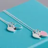 Iovo Designer Tiffanyset Pendentif Colliers Haute Edition t Accueil Émail Double Coeur Collier 925 Sterling Argent Amour Bleu Rose Rouge Collier En Forme De Coeur Chaîne Li