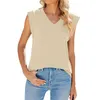 Women's Tanks Summer Sleeveless T-Shirt Fashion Covered Shoulder Cuffs V-Neck Tops Casual Simple Solid Color All-Match Vest