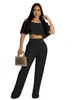 Women's Two Piece Pants 2024 Women's Pleated Solid Color Off-Shoulder Tube Top Loose Flared Two-Piece Set