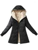 Women's Trench Coats European Style Women Jackets 2024 Winter Geometry Wave Hooded Imitation Lamb Wool Thermal Parkas Long Cotton-Padded