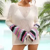 Women's Swimwear Women Blouse Sexy Swimsuit Cover Up Long Sleeve Knitwear Hollowed Out Beach Outfits Boho Style Ladies Tops Ropa De Mujer