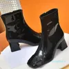 Lvity Stivaletti firmati da donna Caviglia in vera pelle Stivali di altissima qualità Punta quadrata Shake Boot Shoes Dress Ladies Luxury Shoe Tacchi medi Stivaletti laterali con cerniera 35-42