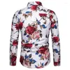 Мужские повседневные рубашки 2024, весенне-осенние приталенные рубашки больших размеров с длинным рукавом и цветочным принтом, модные