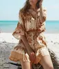 Party Dresses Happie Queens Women Floral Print Sashes Elastic Waist Bohemian Mini Dress Ladies Flare Sleeve Boho Vestidos