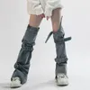 Mode kvinnors benvärmare knälängd knäppt denim leggings stilfulla jean fotstrumpor för Lady Blue Club Street Style S-XL 240108