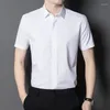 Heren overhemden Bamboevezel Stretch herenoverhemd Mode Informeel Zakelijk Korte mouwen Top Anti-rimpel Strijkvrij Effen Kleur Formeel 6XL
