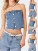 Women's Tanks Women Denim Tube Tops Strapless Blue Casual Sexy Chic Slim Fit Button Down Bandeau Corset Streetwear For Daily