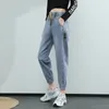 Kadınlar kot pantolon pantolon vintage yüksek bel ayak bileği uzunluk tarzı Kore gevşek elastik dokuz noktalı kadın